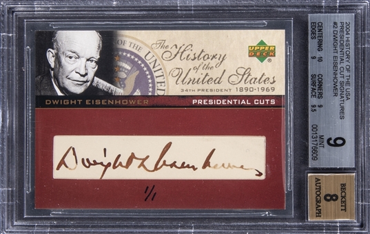2004 Upper Deck "The History Of The United States" #PC-DE Dwight Eisenhower Cut Autograph Card - BGS MINT 9/BGS 8
